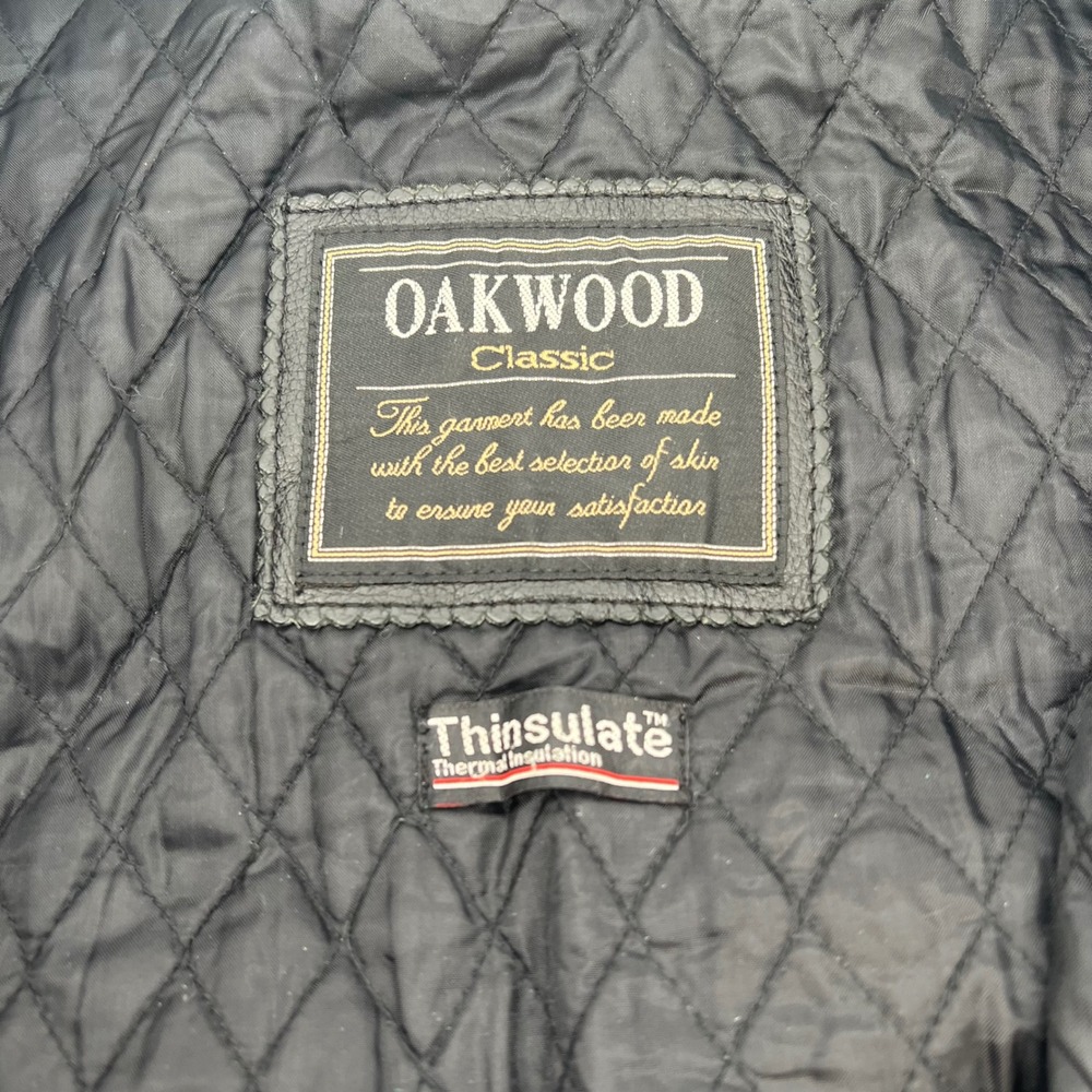 Oakwood Classic Mens Black Leather Bomber Jacket Thinsulate L Large Full Zip - Picture 2 of 9
